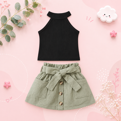 The Marigold - Toddler Baby Girl Ribbed Halter Top and Skirt Korean Style Set 2PCS