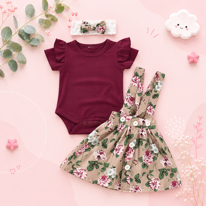 The Avianna - Baby Girl Christmas Outfit 3PCS Romper Suspender Skirt Headband Set