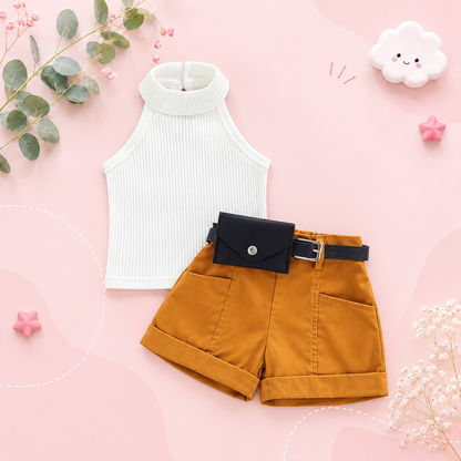 The Lylah - Toddler Baby Girl 3PCS Halter Top Shorts and Waist Bag Summer Outfit