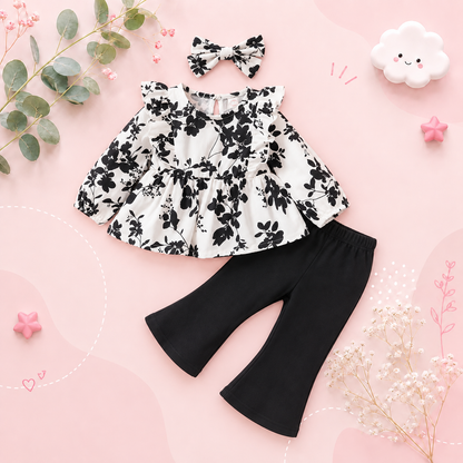 The Reina - Infant Baby Girl Floral Long Sleeve Top and Flared Pants Outfit 2PCS