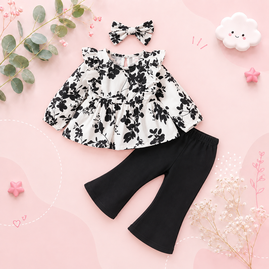 The Reina - Infant Baby Girl Floral Long Sleeve Top and Flared Pants Outfit 2PCS