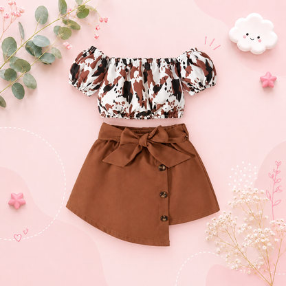 The Kailany - Toddler Girls Leopard Print Top and Solid Dress Set Casual Summer Wear