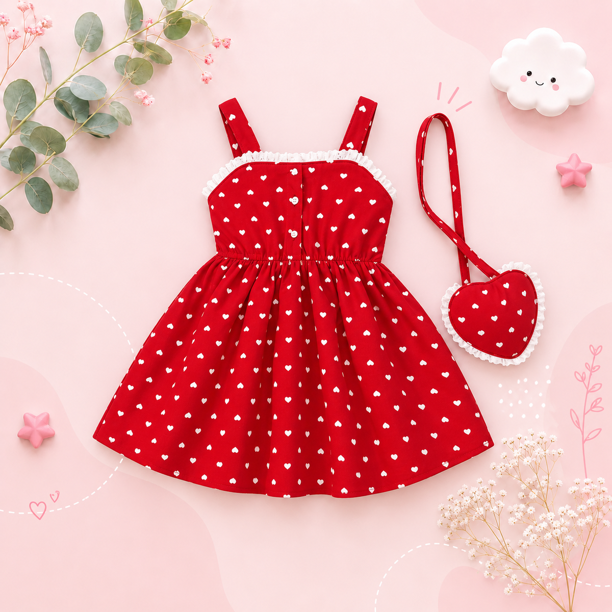 The Kyla - Toddler Girls Love Pattern Sleeveless Dress Square Neck Summer Wear