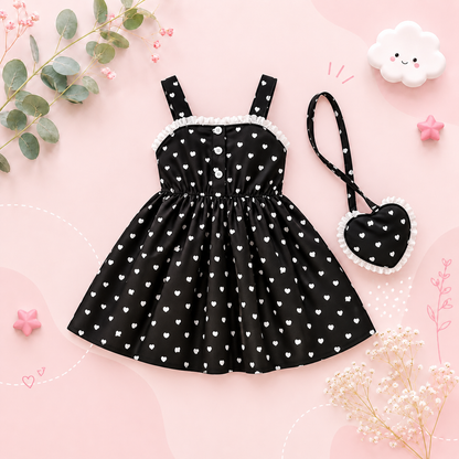 The Kyla - Toddler Girls Love Pattern Sleeveless Dress Square Neck Summer Wear