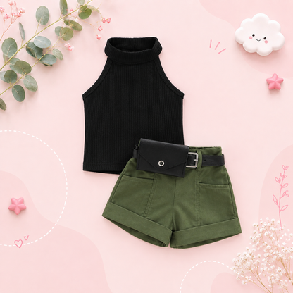The Lylah - Toddler Baby Girl 3PCS Halter Top Shorts and Waist Bag Summer Outfit