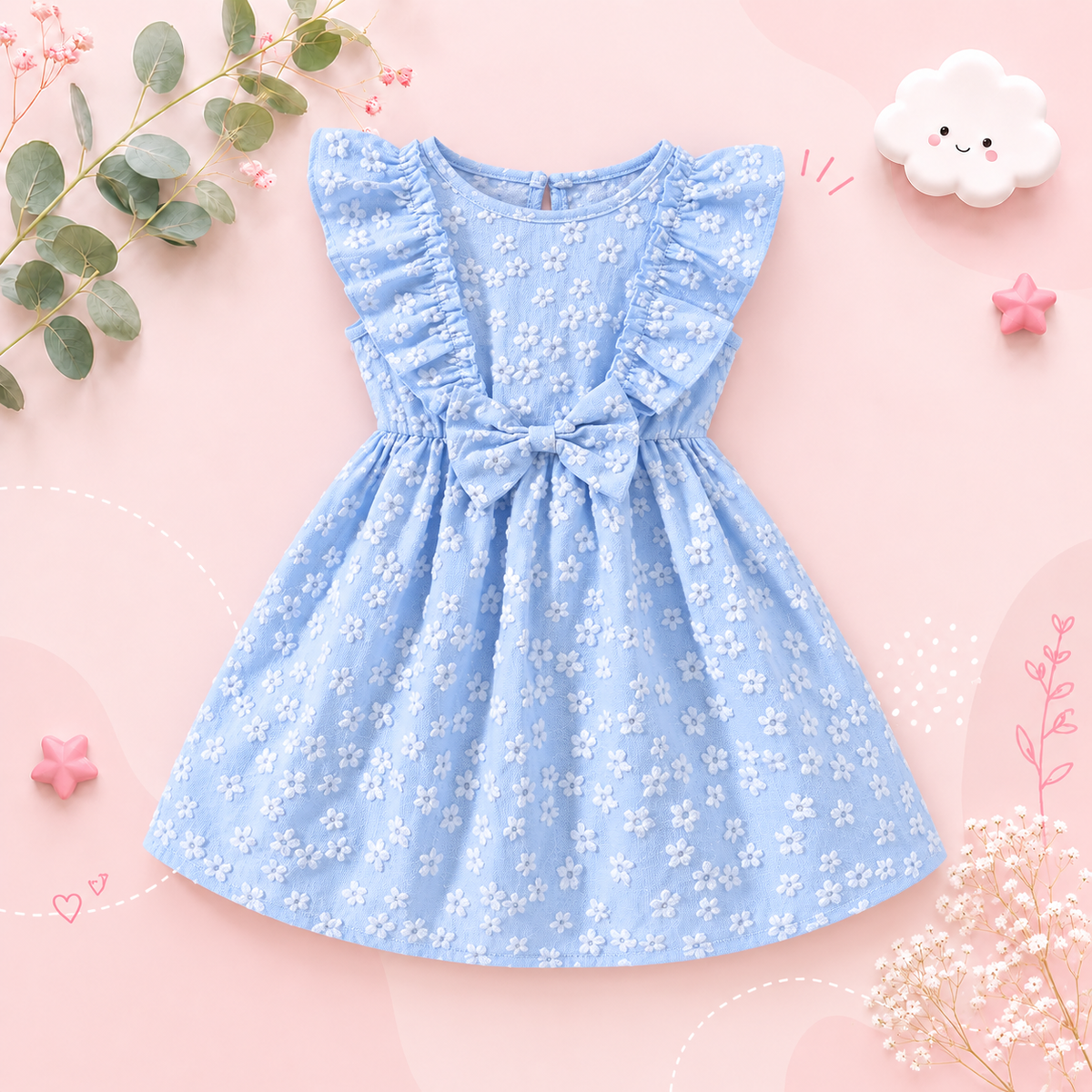 The Mckenzie - Toddler Girls 3D Jacquard Bow Dress Spring Summer Princess Dress