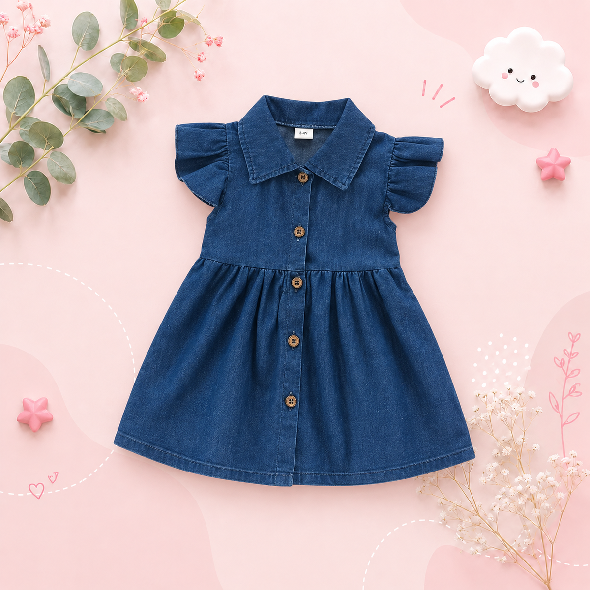 The Izabella - Toddler Baby Girl Denim Dress 1‑4 Years Summer Casual Solid Princess Wear
