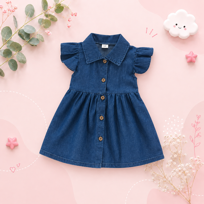 The Izabella - Toddler Baby Girl Denim Dress 1‑4 Years Summer Casual Solid Princess Wear