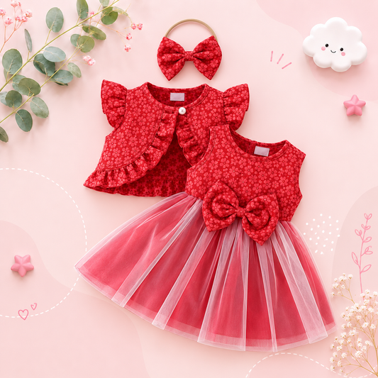 The Madilyn - Baby Girl Red Long Sleeve Ruffles Bow Butterfly Party Dress