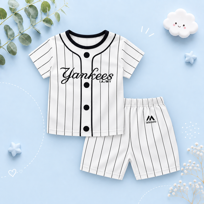 The Zayne - Baby Boy Yankees Cartoon Print T-shirt + Loose Shorts