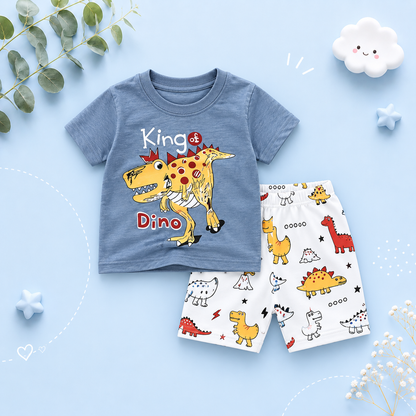 The Zayne - Baby Boy Dinosaur Cartoon Print T-shirt + Loose Shorts