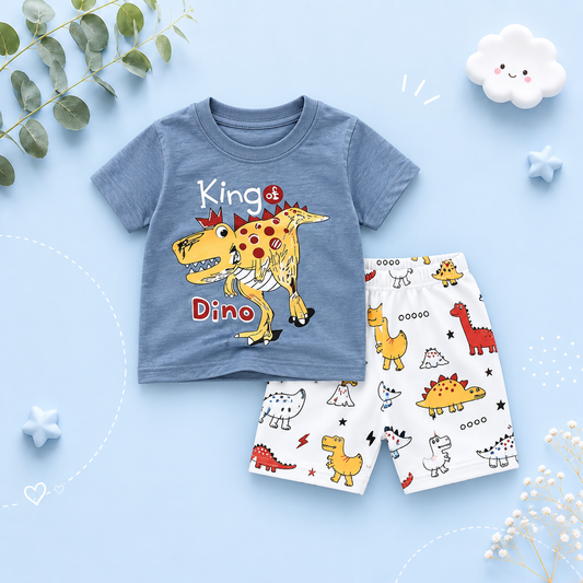 The Zayne - Baby Boy Dinosaur Cartoon Print T-shirt + Loose Shorts