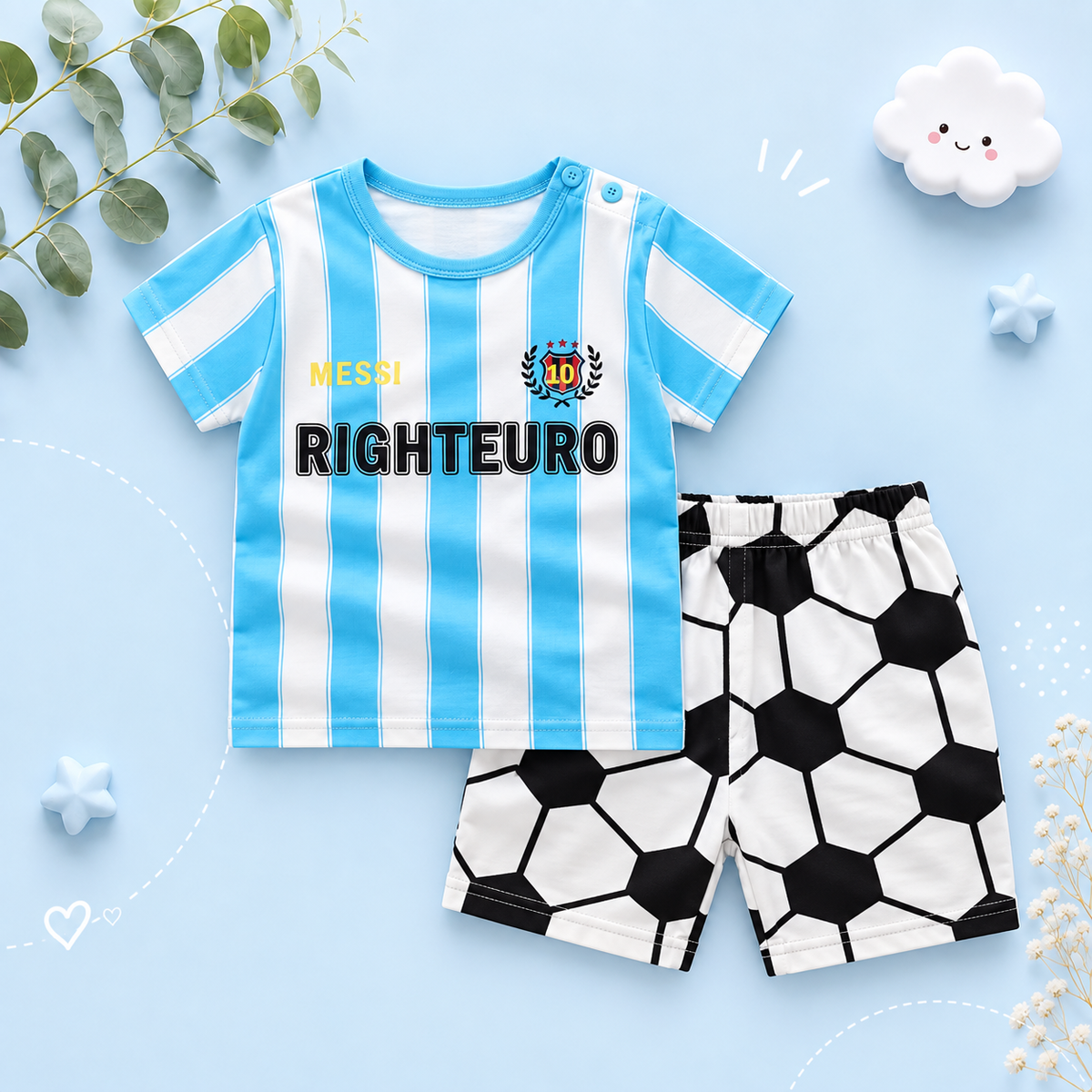 The Zayne - Baby Boy Soccer Righteuro Cartoon Print T-shirt + Loose Shorts