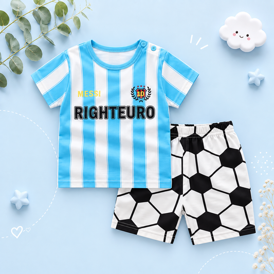 The Zayne - Baby Boy Soccer Righteuro Cartoon Print T-shirt + Loose Shorts