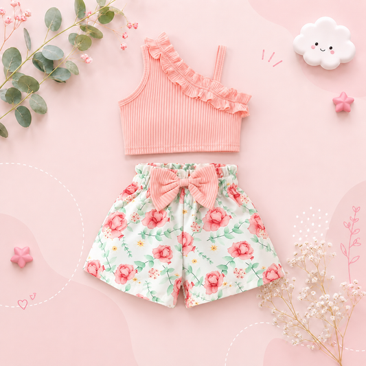 The Lilah - Baby Girl Pink Sling Sleeveless Big Bow Print Set
