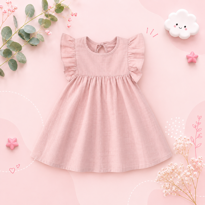 The Skylar - Baby Girl Pure Color Puffy Sleeves Back Collar Tie Princess Dress
