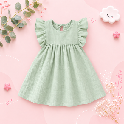 The Skylar - Baby Girl Pure Color Puffy Sleeves Back Collar Tie Princess Dress