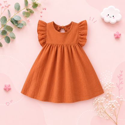 The Skylar - Baby Girl Pure Color Puffy Sleeves Back Collar Tie Princess Dress