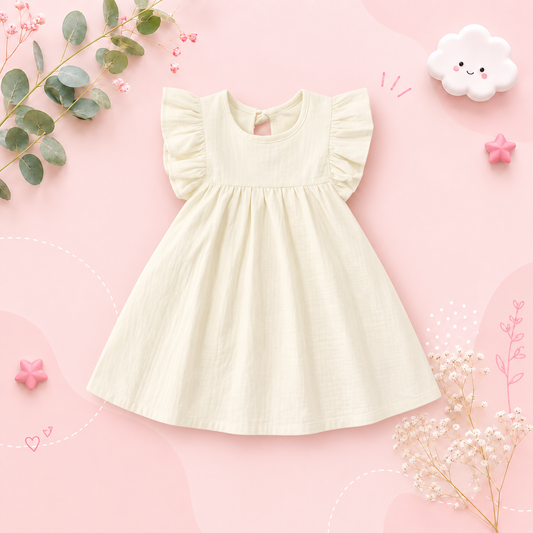 The Skylar - Baby Girl Pure Color Puffy Sleeves Back Collar Tie Princess Dress