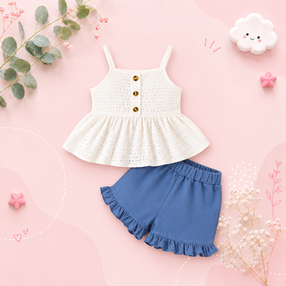 The Vivian - Baby Boy Sleeveless Suspender Soft Hollow Top + Shorts