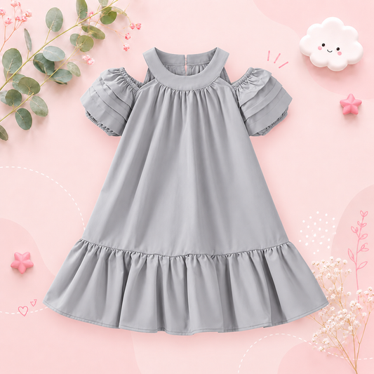 The Julia - Baby Girl Hanging Neck Off Shoulder Bubble Sleeve Dress