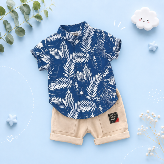 The Zane - Baby Boy Hawaiian Style Plant Print Tops + Shorts