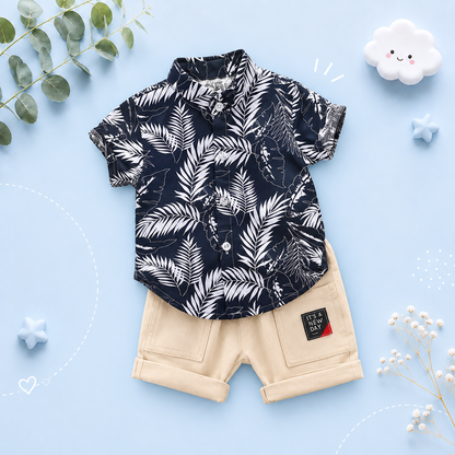 The Zane - Baby Boy Hawaiian Style Plant Print Tops + Shorts