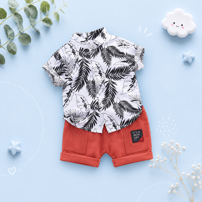 The Zane - Baby Boy Hawaiian Style Plant Print Tops + Shorts