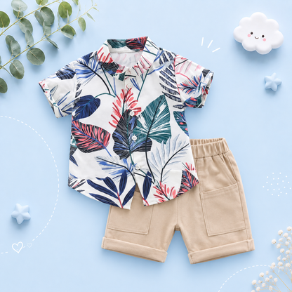 The Kevin - Baby Boy Plants Print Tops + Shorts