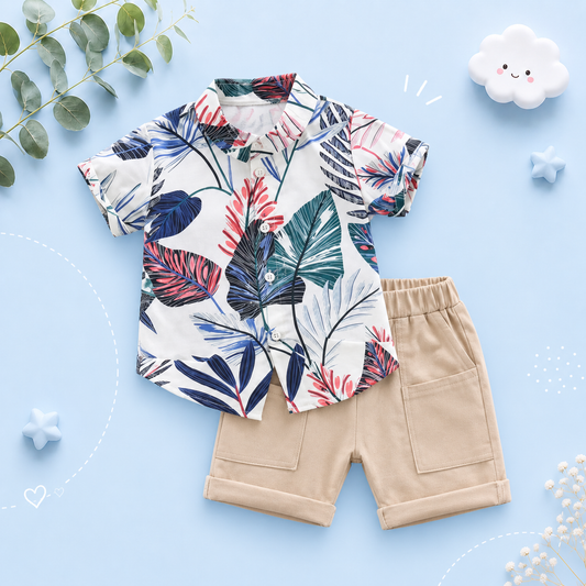 The Kevin - Baby Boy Plants Print Tops + Shorts