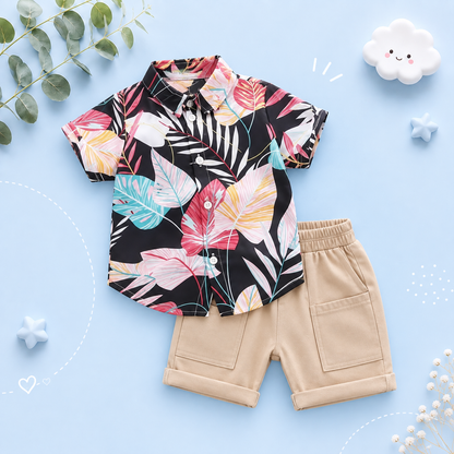The Kevin - Baby Boy Plants Print Tops + Shorts