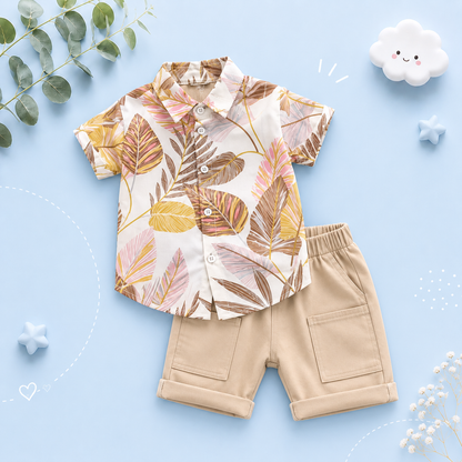 The Kevin - Baby Boy Plants Print Tops + Shorts