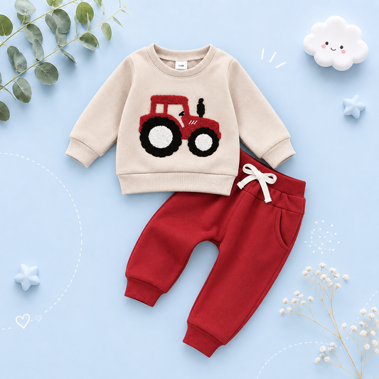 The Mark - Baby Boy Tractor Embroidery Long Sleeve Sweatshirt and Pants Set