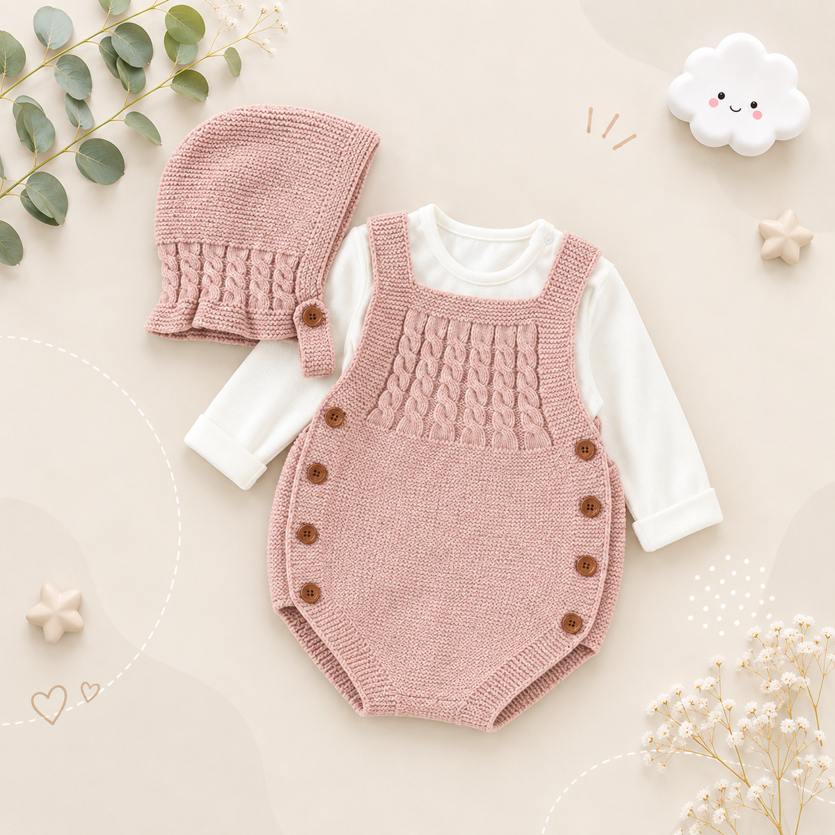 The River - Newborn Baby 2PC Knitted Bodysuit & Hat Set – Sleeveless Spring Autumn Outfit