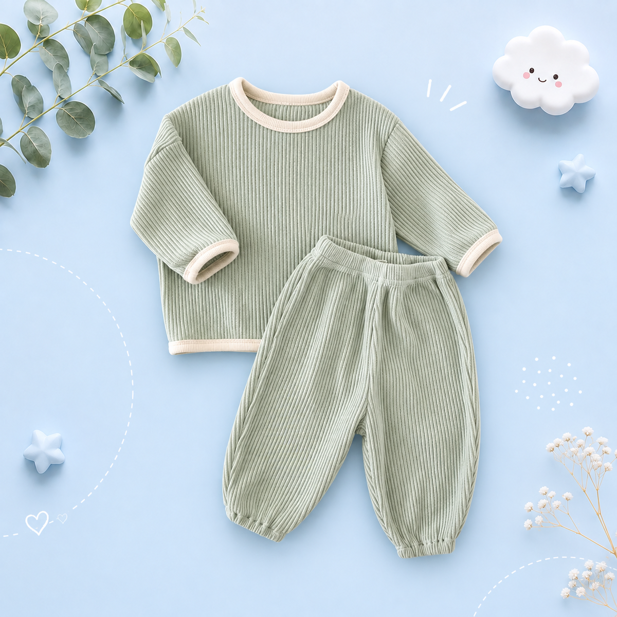 The Neriah - Baby Boy Spring Autumn Cotton Waffle Shirt & Pants Set Casual Infant Outfit