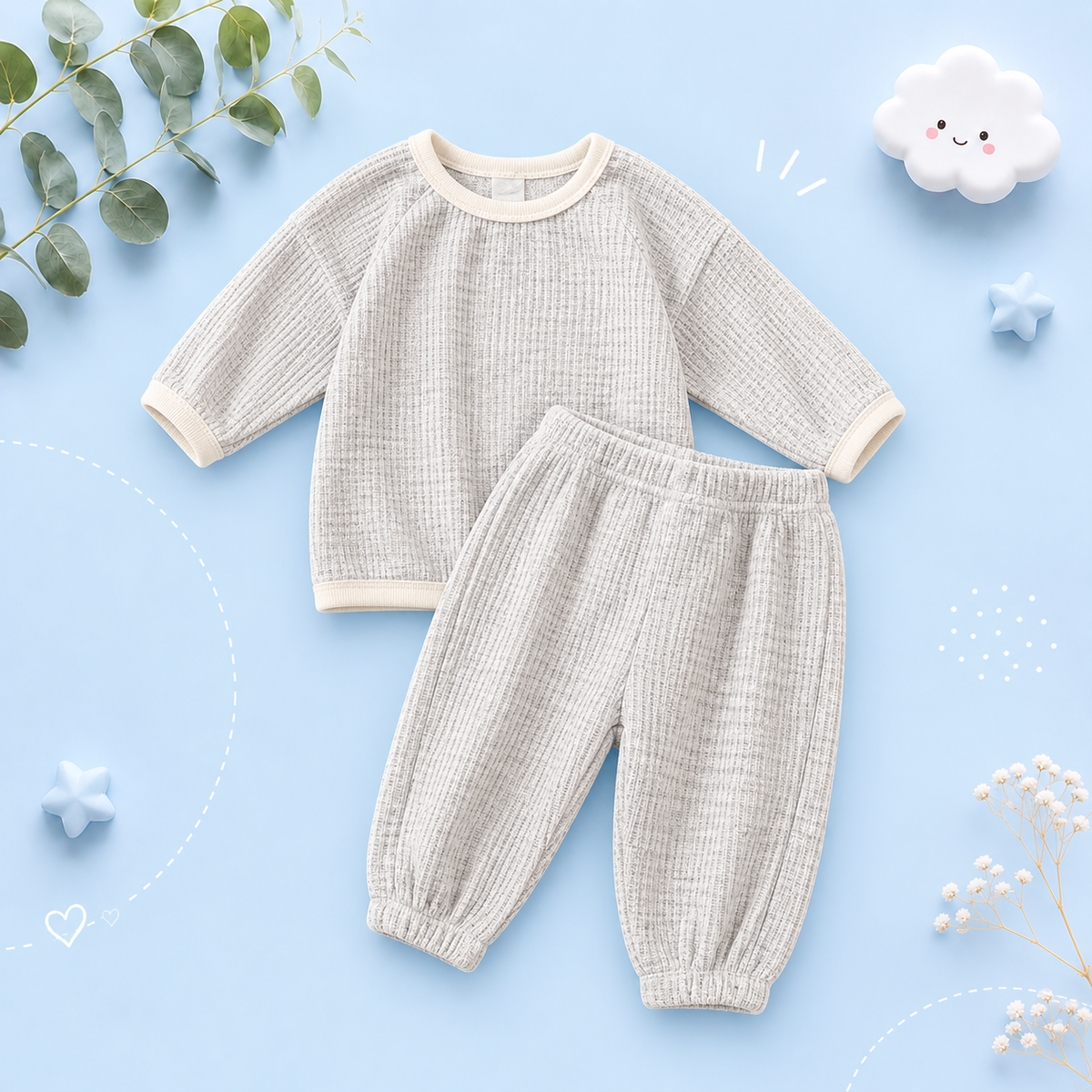 The Neriah - Baby Boy Spring Autumn Cotton Waffle Shirt & Pants Set Casual Infant Outfit