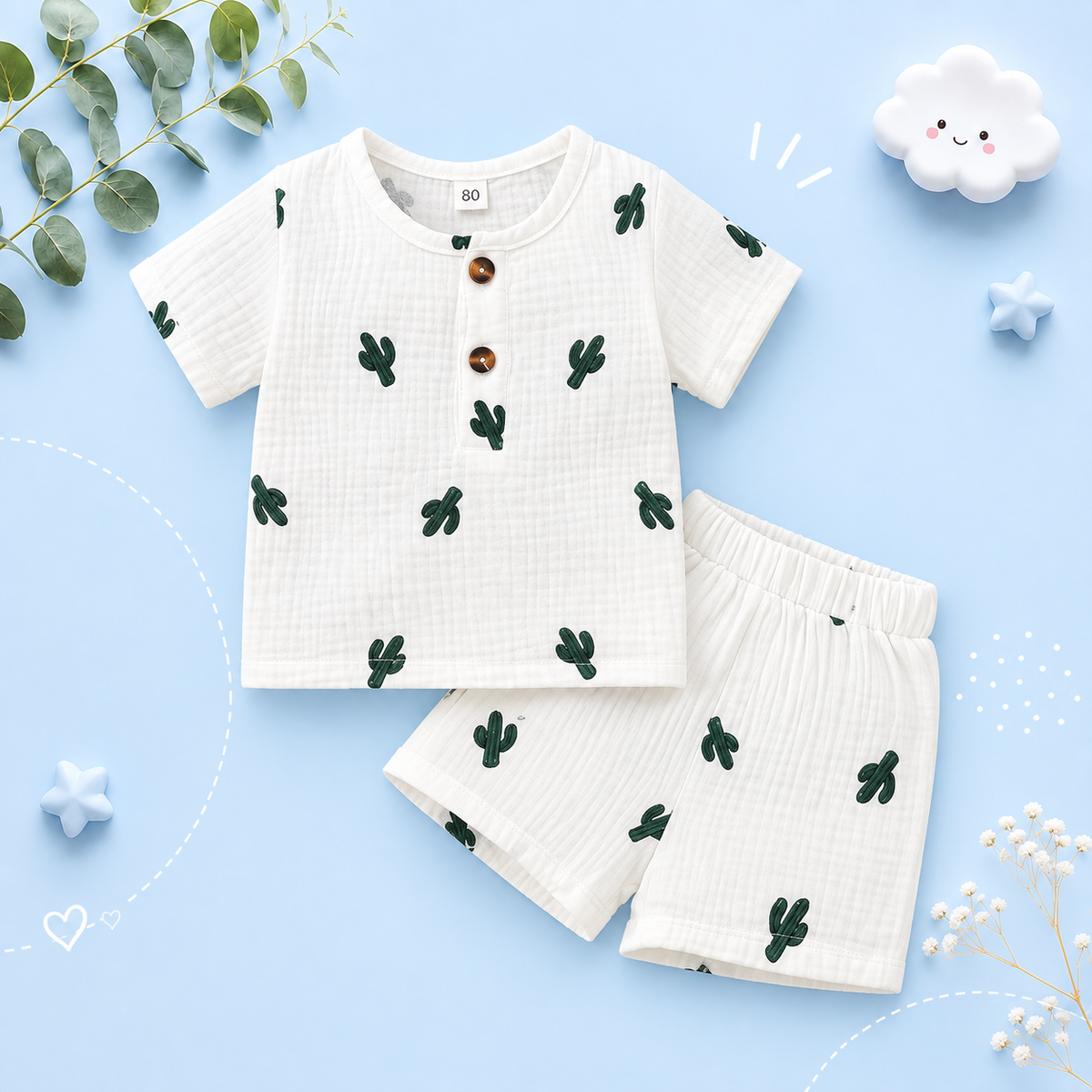 The Bentley - Baby Boy Cactus Print Short Sleeves Print T-shirt + Shorts