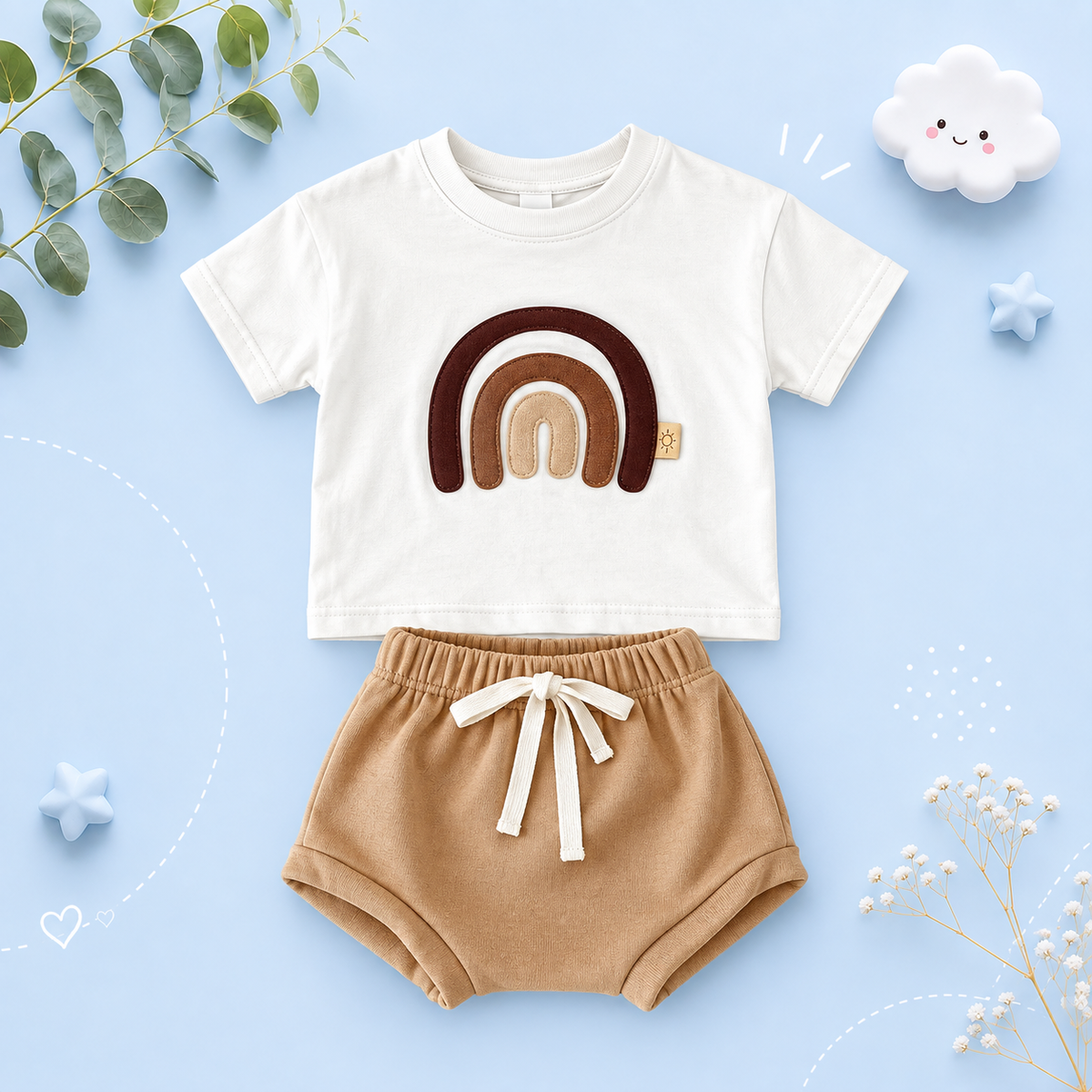 The Callum - Baby Unisex Rainbow Patchwork T-shirt + Beach Shorts
