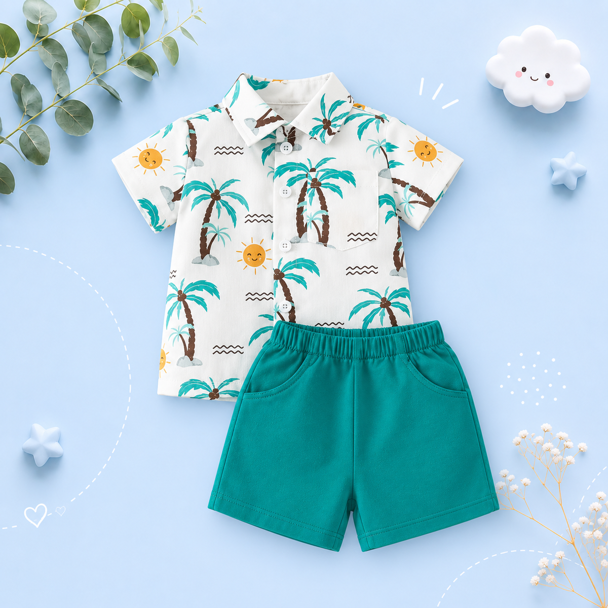 The Ryker - Baby Boy Coconut Tree Print T-Shirt + Shorts