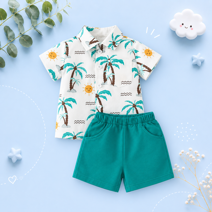 The Ryker - Baby Boy Coconut Tree Print T-Shirt + Shorts