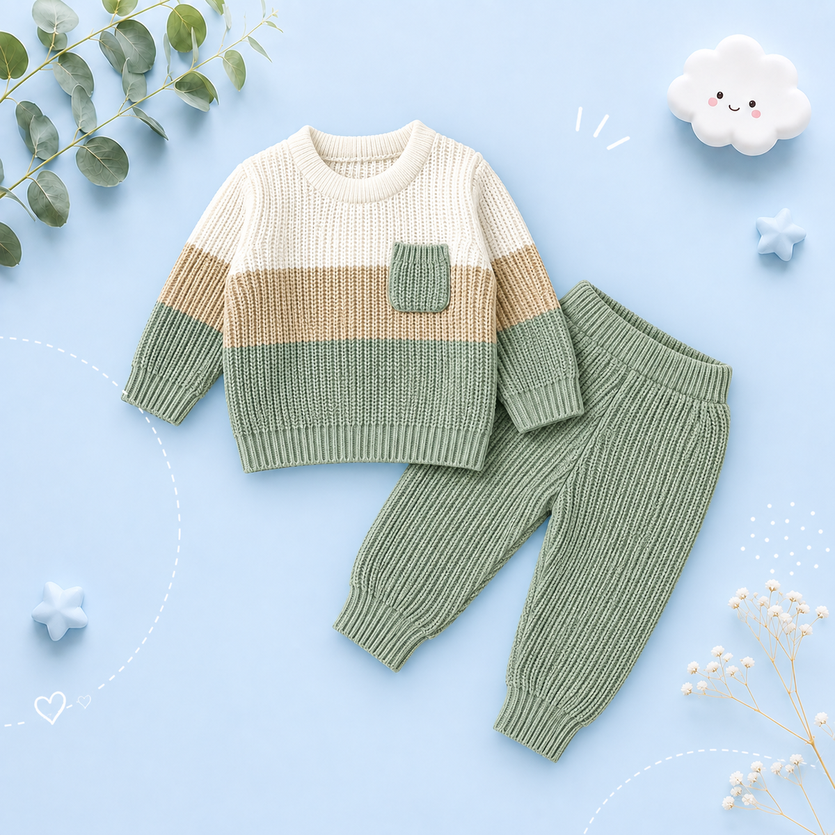 The Xander - Baby Unisex Knitted Long Sleeve Pullovers Jumpers + Trousers