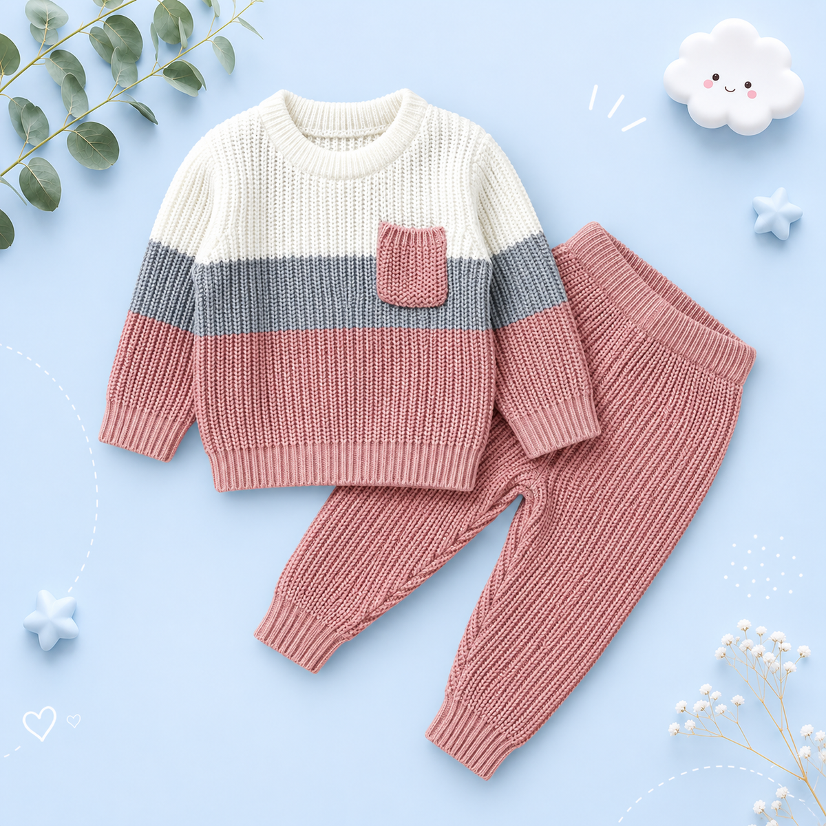The Xander - Baby Unisex Knitted Long Sleeve Pullovers Jumpers + Trousers