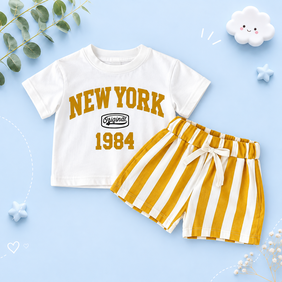 The Victor - Baby Boy New York Print T-Shirt + Bars Shorts