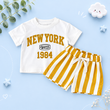 The Victor - Baby Boy New York Print T-Shirt + Bars Shorts