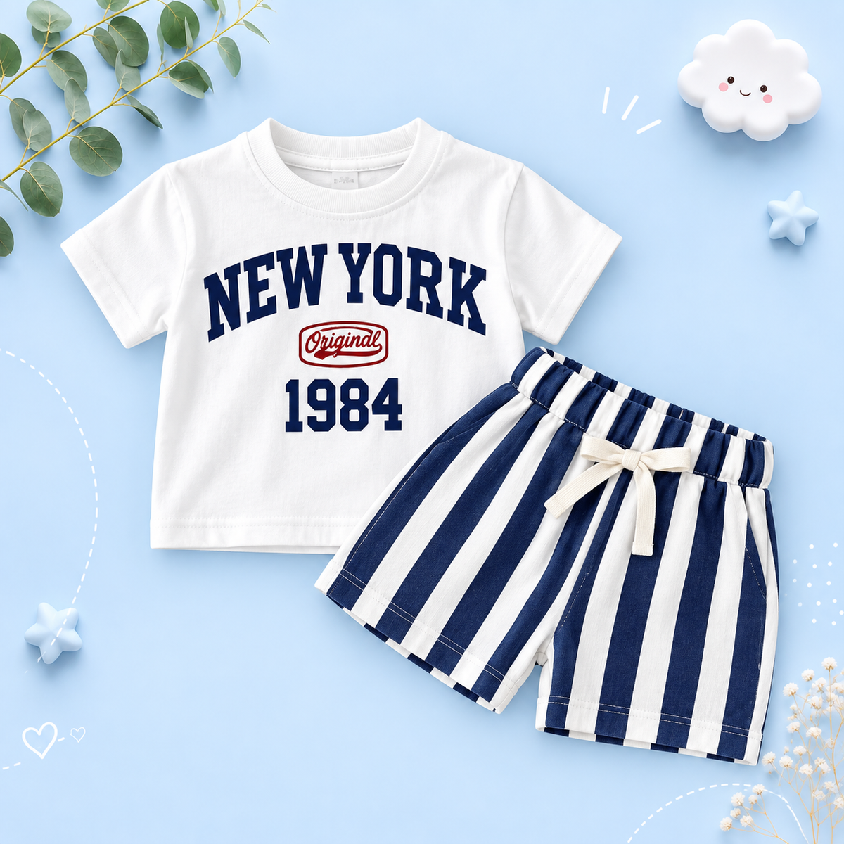 The Victor - Baby Boy New York Print T-Shirt + Bars Shorts