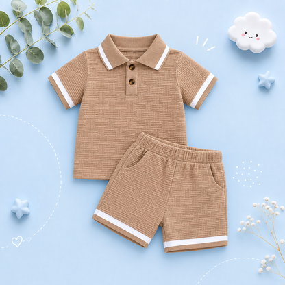 The Gianni - Baby Boy Brown Short Sleeve Button Down Polo Shirts + Shorts Set