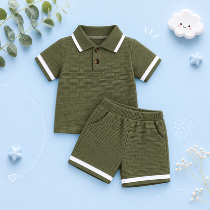 The Gianni - Baby Boy Green Short Sleeve Button Down Polo Shirts + Shorts Set