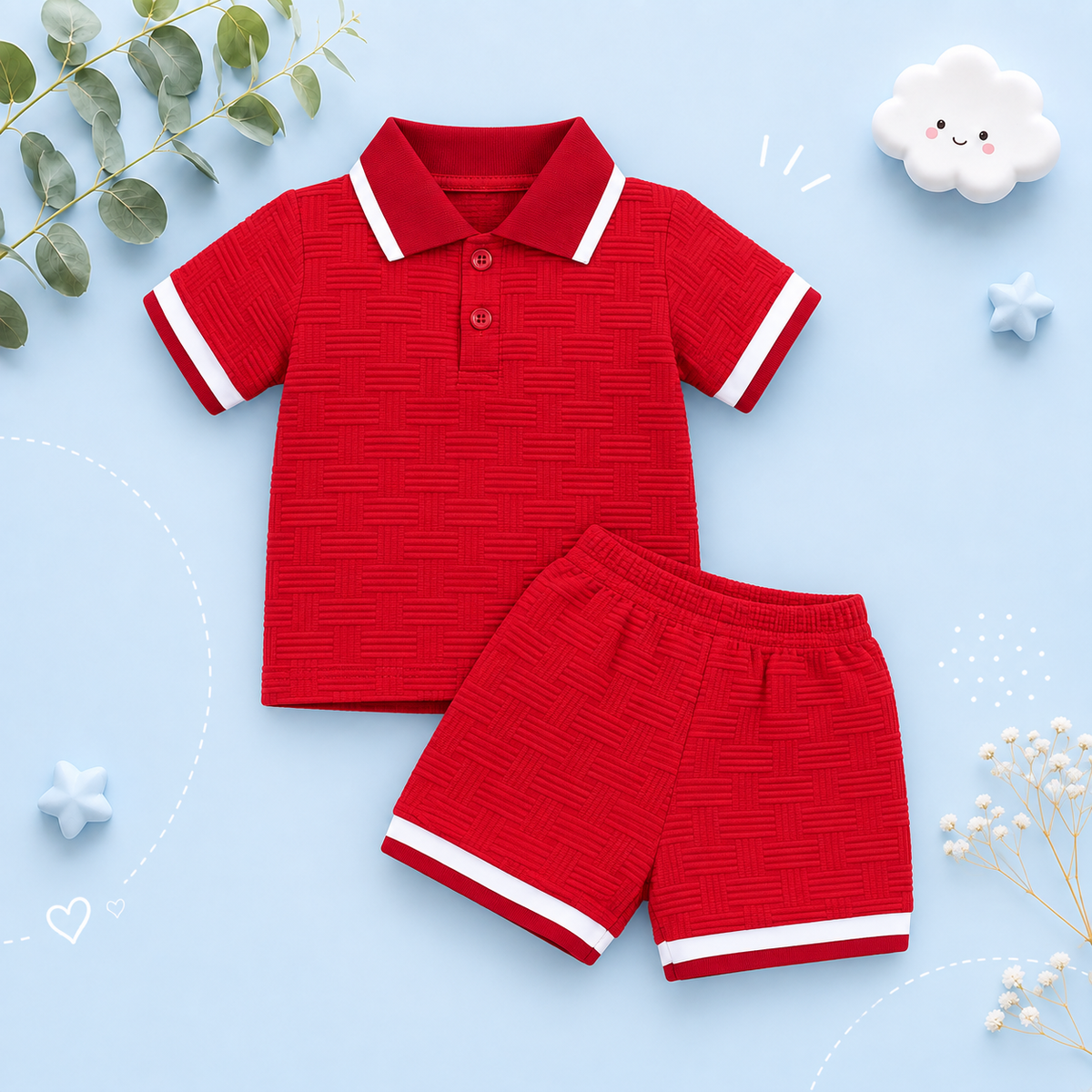 The Gianni - Baby Boy Red Short Sleeve Button Down Polo Shirts + Shorts Set