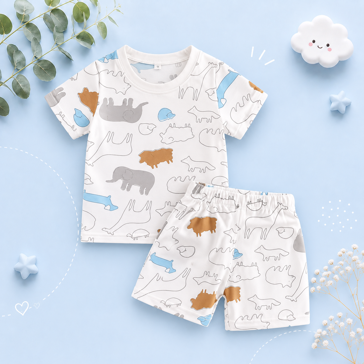 The Koda - Baby Boy Short Sleeve Animals Print Tops + Shorts Two Piece Set