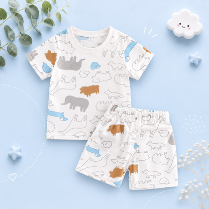 The Koda - Baby Boy Short Sleeve Animals Print Tops + Shorts Two Piece Set